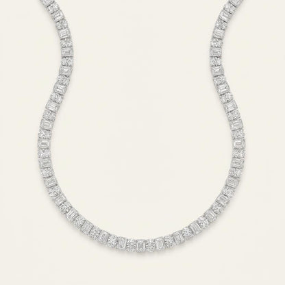 33CT Emerald Cut Lab Grown Diamond Tennis Neckalce