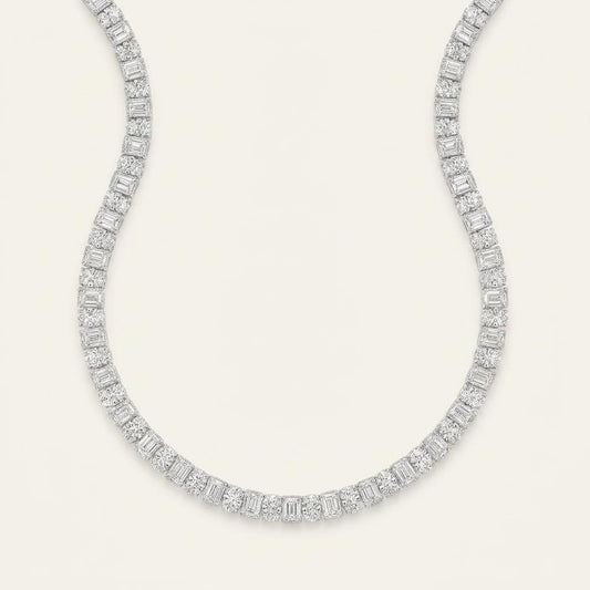 33CT Emerald Cut Lab Grown Diamond Tennis Neckalce