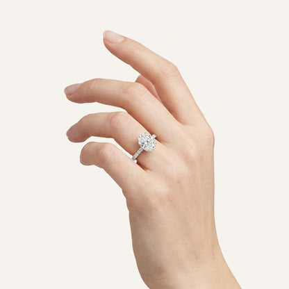 3.50CT Cushion Cut Lab Grown Diamond Hidden Halo Side Stone Ring