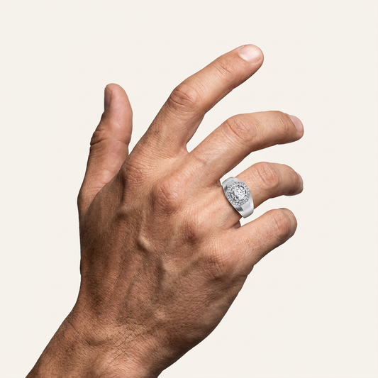 1.12CT Round Cut Certified Lab Grown Diamond Halo Men's Ring