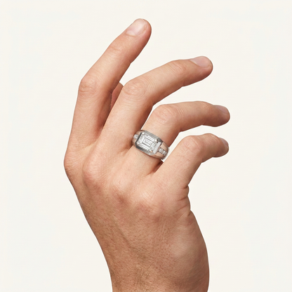 3.25 CT Emerald Cut Lab Grown Diamond Side Stone Men's Ring