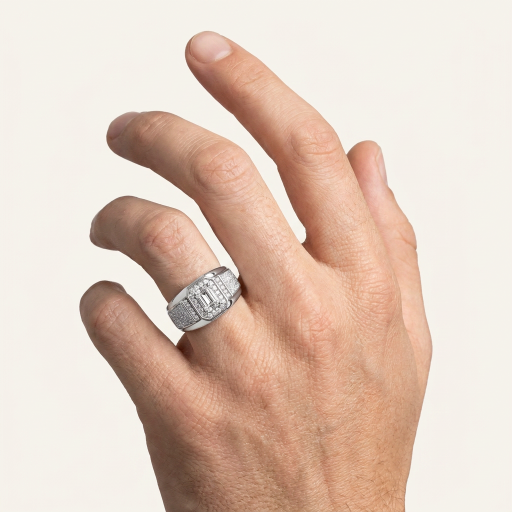 1.82CT Emerald Cut Certified Lab Grown Diamond Halo Cluster Men's Ring