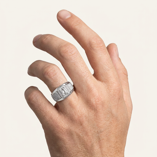 1.82CT Emerald Cut Certified Lab Grown Diamond Halo Cluster Men's Ring