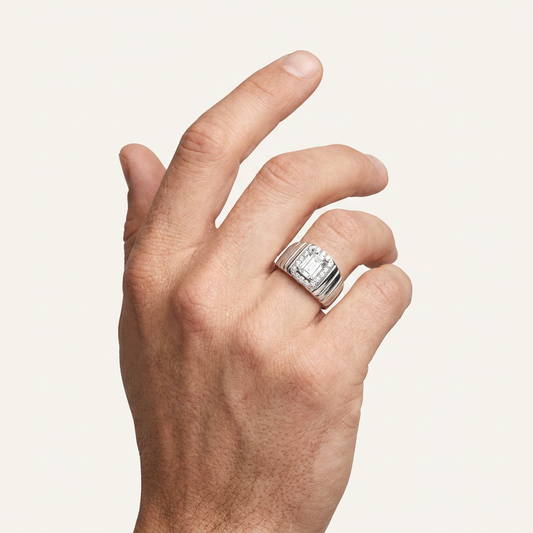 2.60CT Emerald Cut Certified Lab Grown Diamond Halo Men's Ring