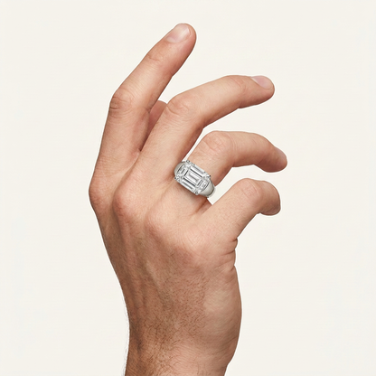 2CT Emerald Cut Lab Grown Diamond East West Solitaire Men's Ring