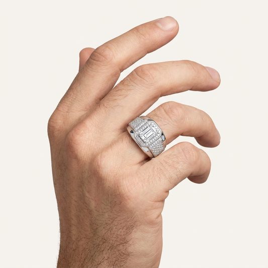 2.98CT Emerald Cut Certified Lab Grown Diamond Halo Cluster Men's Ring