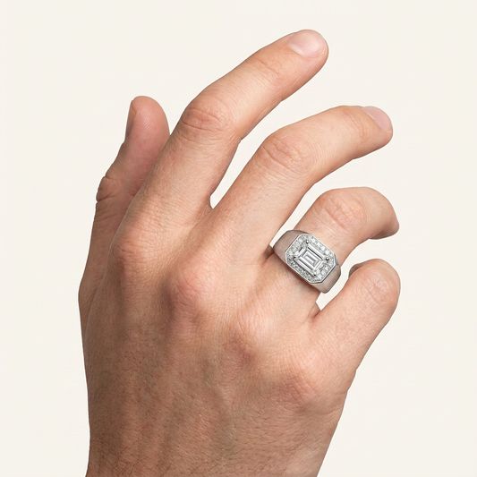 1.98CT Emerald Cut Certified Lab Grown Diamond Halo East West Men's Ring