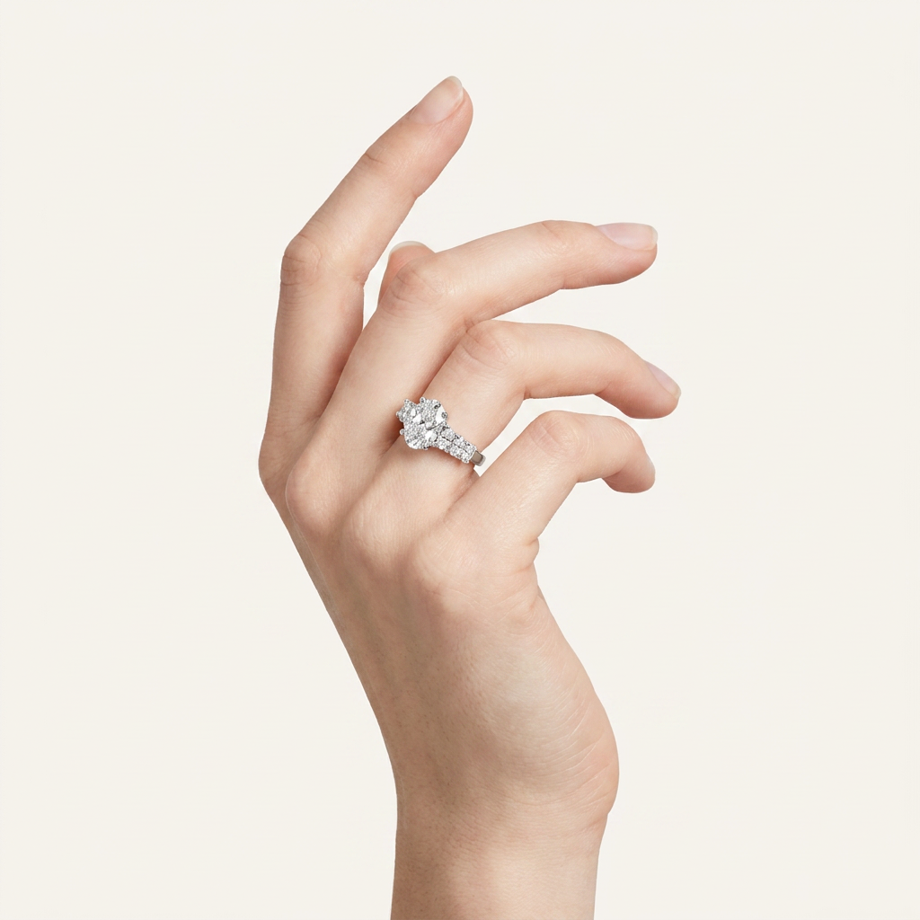 4.06CT Oval Cut Certified Lab Grown Diamond Engagement Cluster Ring