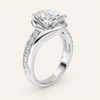 3CT Oval Cut Lab Grown Diamond Swirl Shank Side Stone Ring