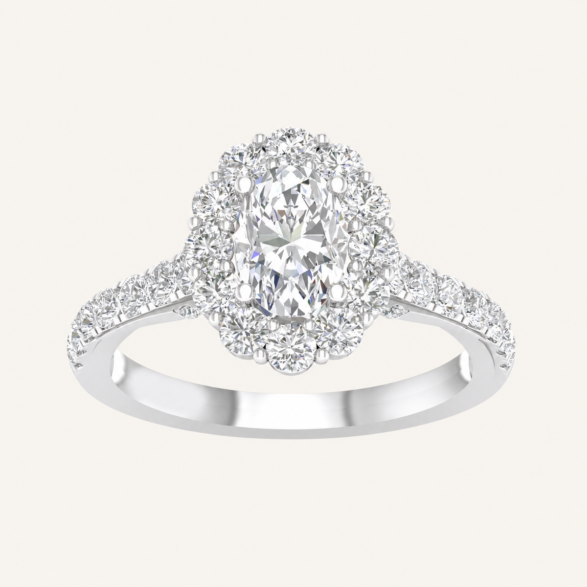 2.00CT Oval Cut Lab Grown Diamond Halo Side Stone Ring