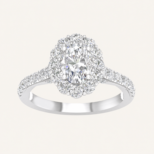 2.00CT Oval Cut Lab Grown Diamond Halo Side Stone Ring