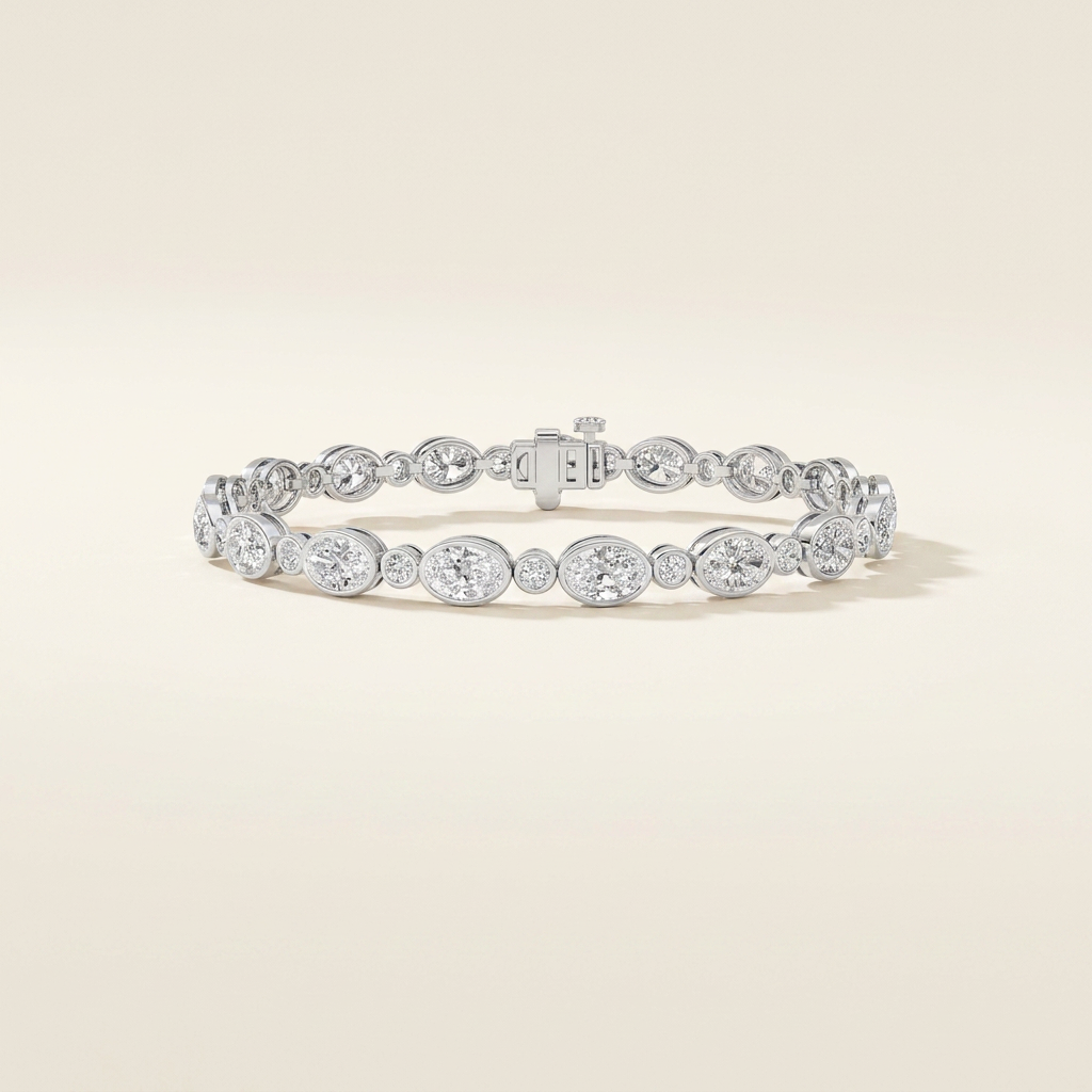 8CT Oval And Round Cut Lab Grown Diamond Bezel Set Bracelet