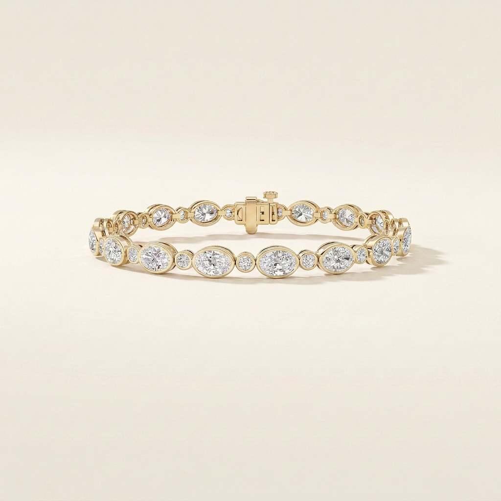 8CT Oval And Round Cut Lab Grown Diamond Bezel Set Bracelet