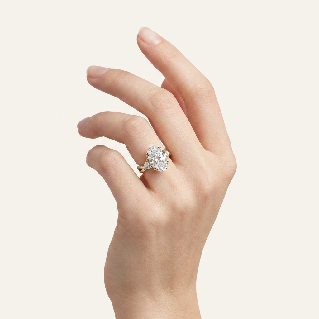 6.25CT Oval Cut Lab Grown Diamond Bold Three Stone Engagement Ring