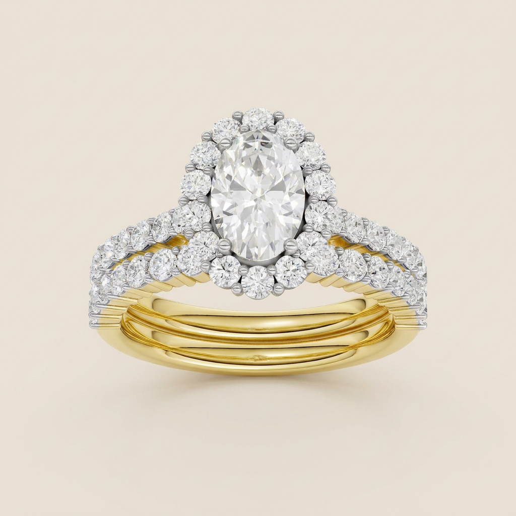 2.00CT Oval Cut Lab Grown Diamond Halo Bridal Set