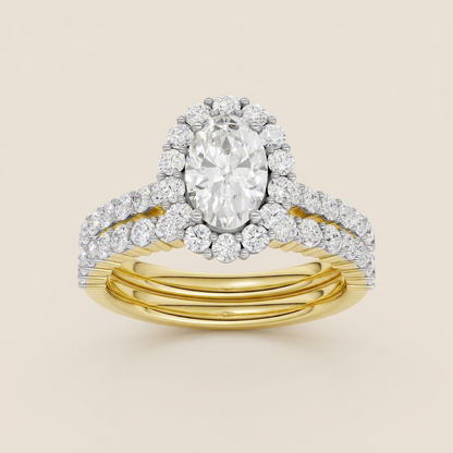 2.00CT Oval Cut Lab Grown Diamond Halo Bridal Set