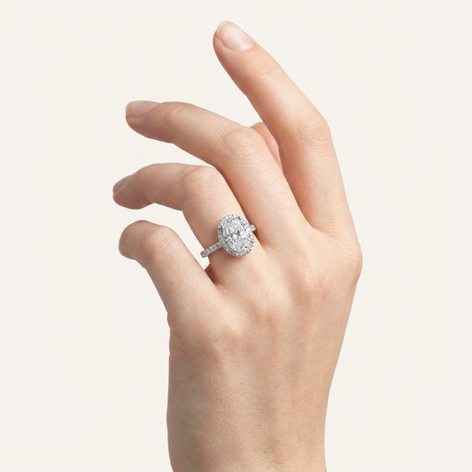4.55CT Oval Cut Lab Grown Diamond Halo Side Stone Ring