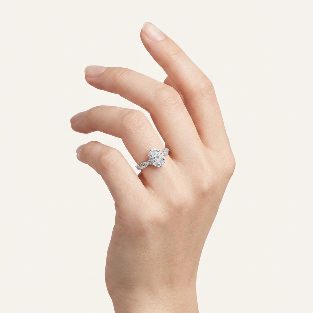 0.52 CT Oval Cut Lab Grown Diamond Promise Halo Ring