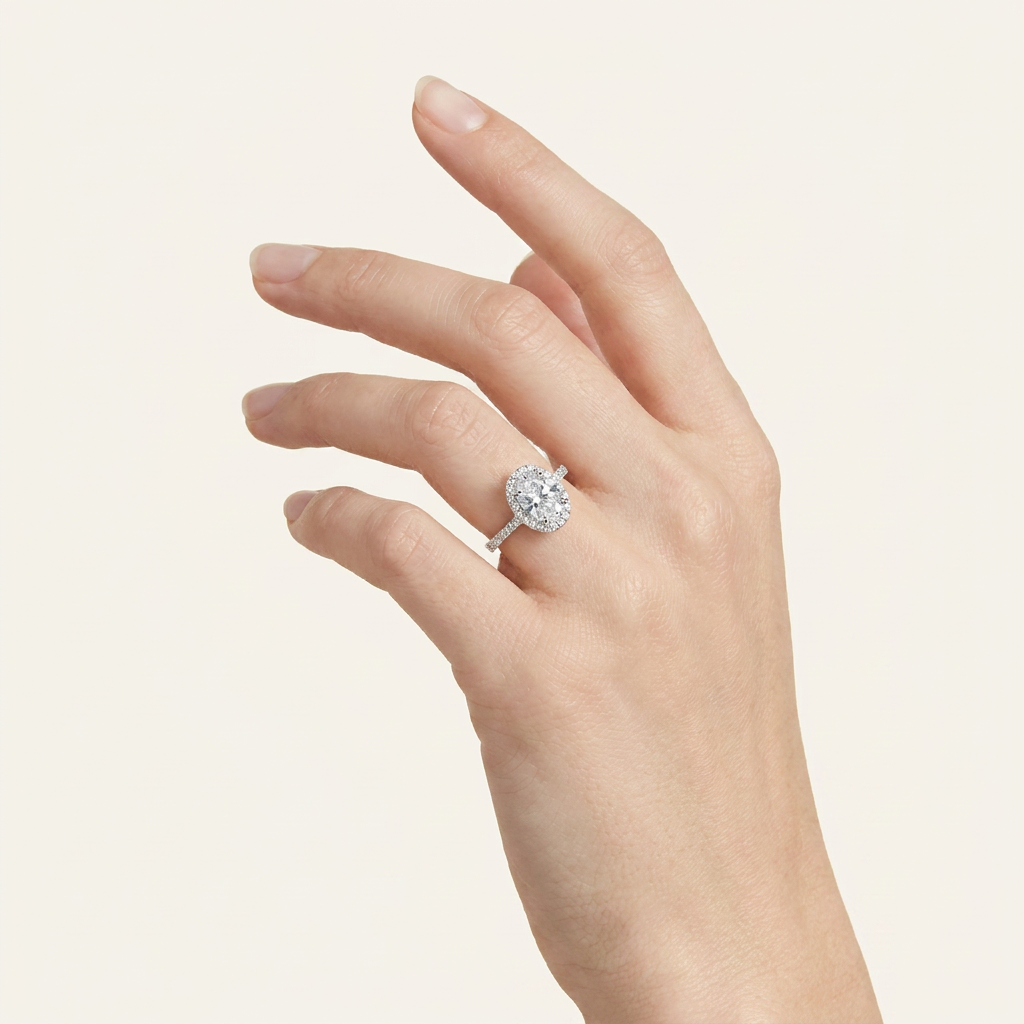 3CT Oval Cut Lab Grown Diamond Halo Engagement Ring