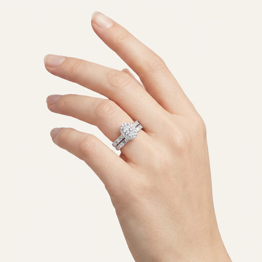 3CT Oval Certified Lab Grown Diamond Trio Halo Set