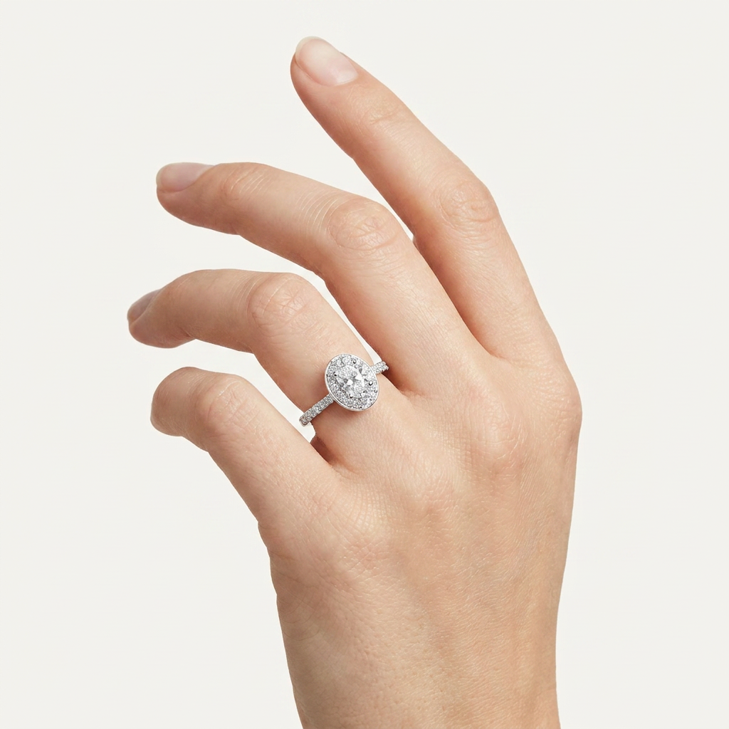 0.51CT Oval Cut Lab Grown Diamond Promise Halo Ring