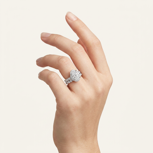 4.53CT Oval Cut Certified Lab Grown Diamond Halo Bridal Set