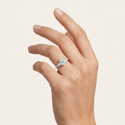 3CT Oval Cut Lab Grown Diamond Three Stone Engagement Ring