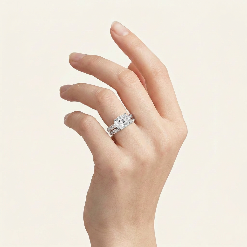 3.57CT Oval Cut Certified Lab Grown Diamond Bridal Set