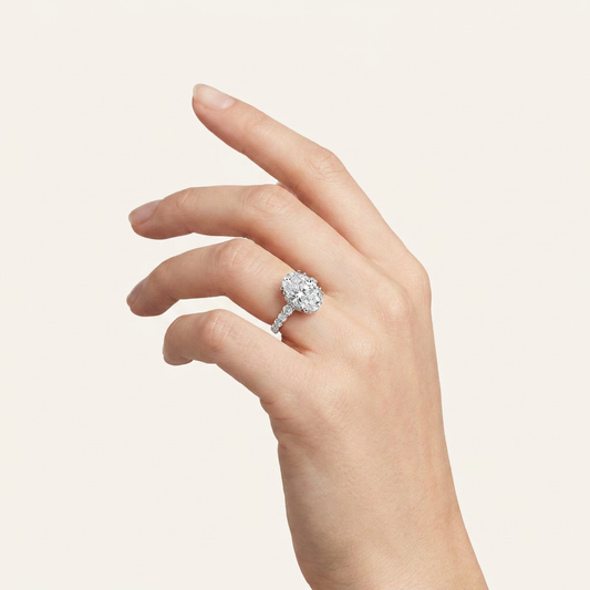 4.75CT Oval Cut Lab Grown Diamond Halo Side Stone Ring