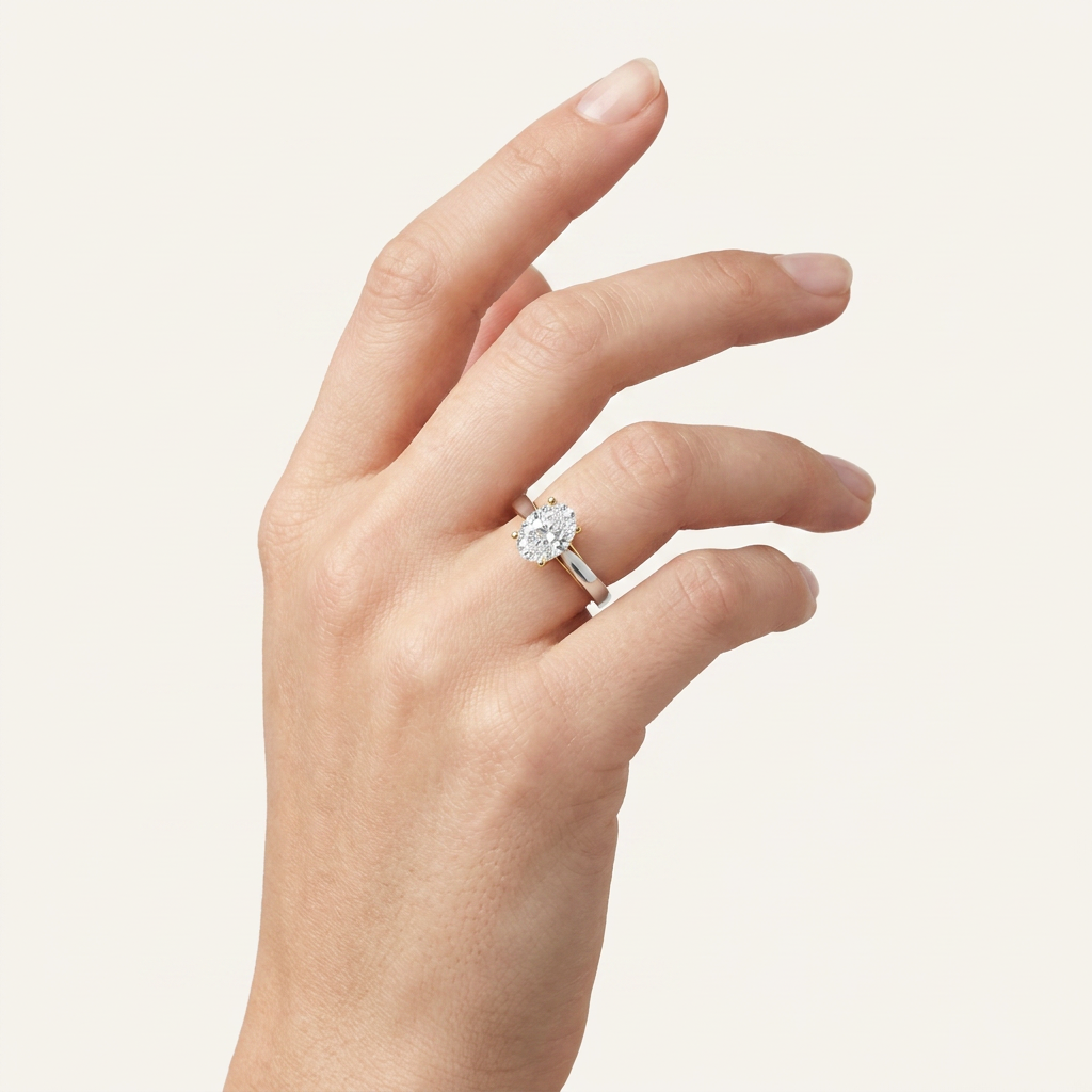 1CT Oval Cut Lab Grown Diamond Two Tone Twisted Basket Cathedral Shank Solitaire Ring