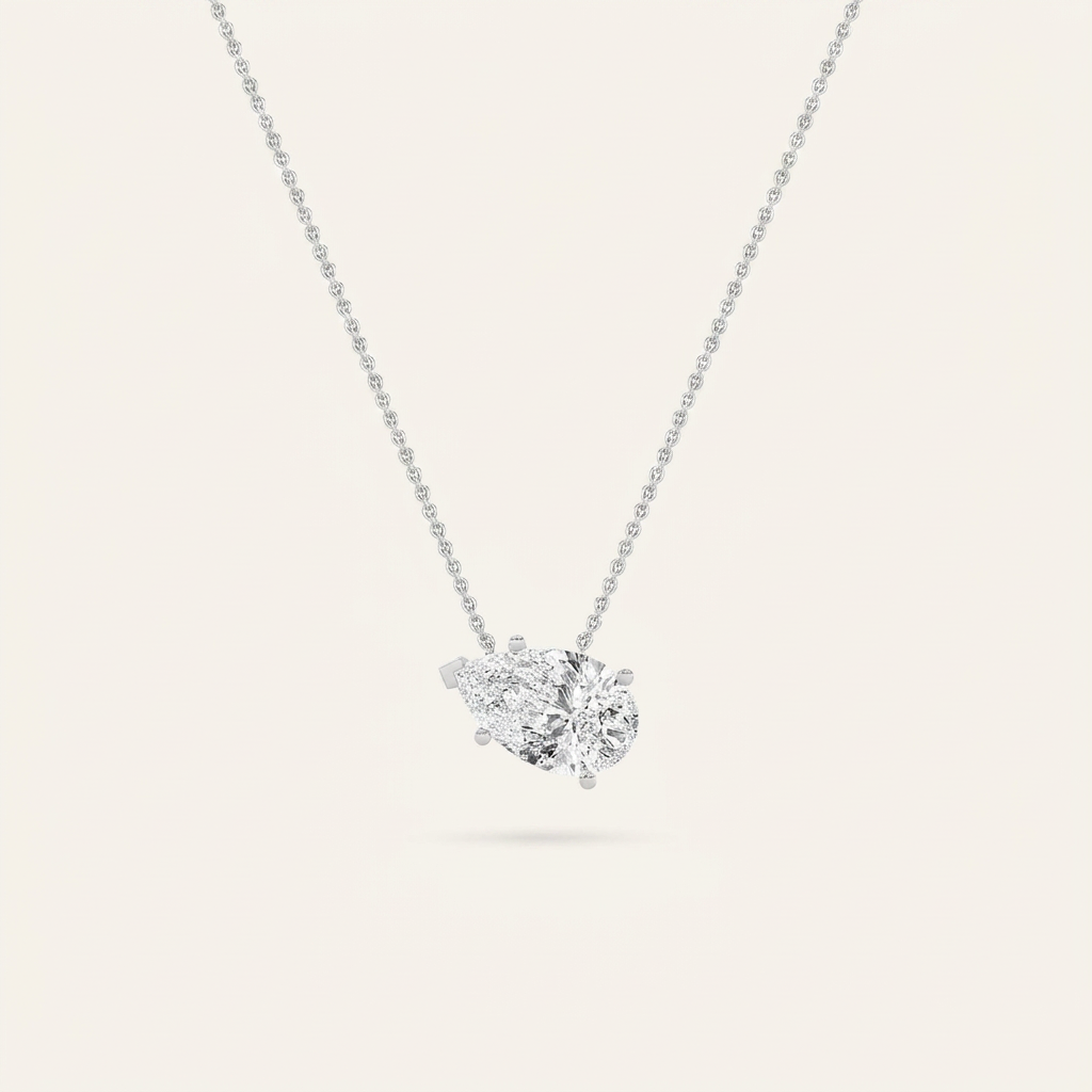 2 Ct Pear Cut Lab Grown Diamond East West Solitaire Necklace