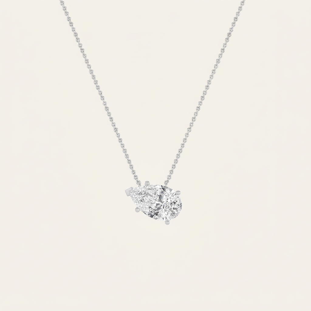 1 Ct Pear Cut Lab Grown Diamond East West Solitaire Necklace