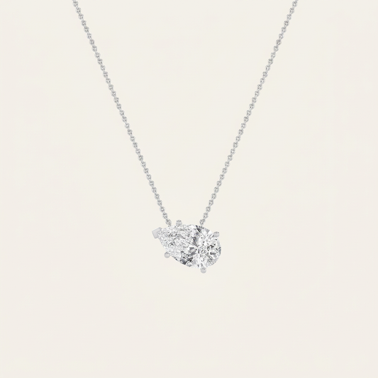 1 Ct Pear Cut Lab Grown Diamond East West Solitaire Necklace