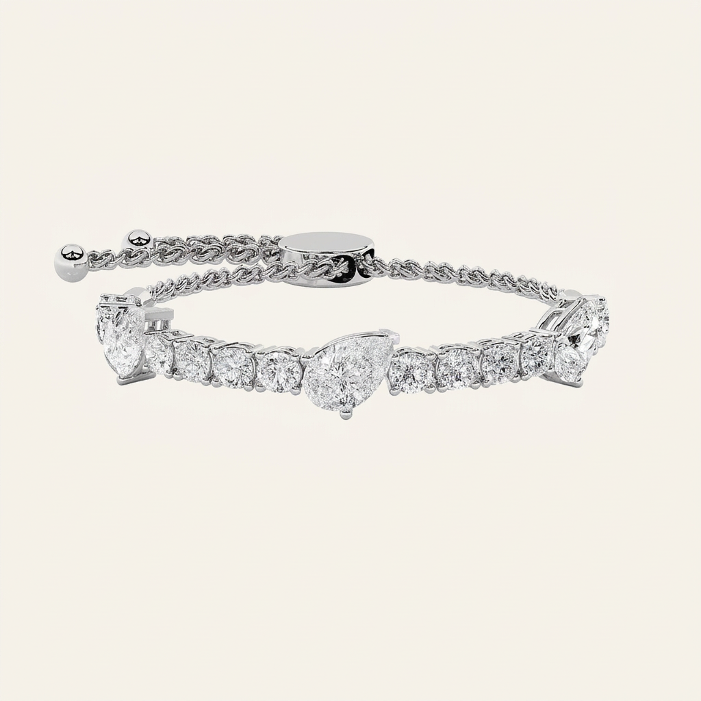 4.50CT Pear Cut Lab Grown Diamond Bolo Bracelet
