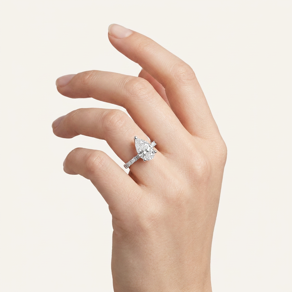 5.72CT Pear Cut Certified Lab Grown Diamond Side Stone Ring