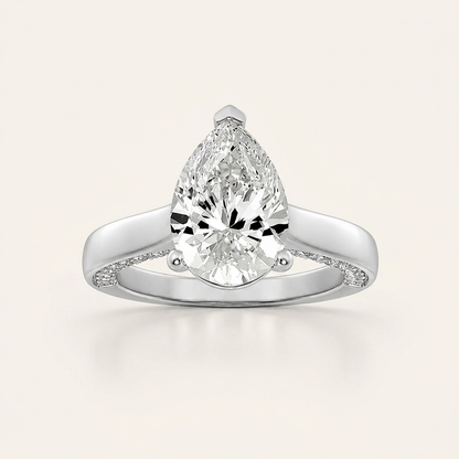 2.00 CT Pear Cut Lab Grown Diamond Accented Bridge Shank Solitaire Ring