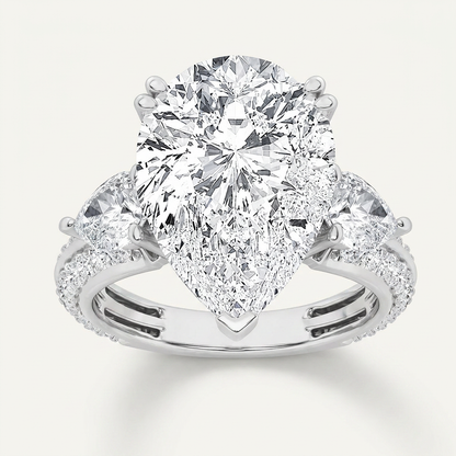 6.75 CT Pear Cut Lab Grown Diamond Bold Statement Three Stone Ring