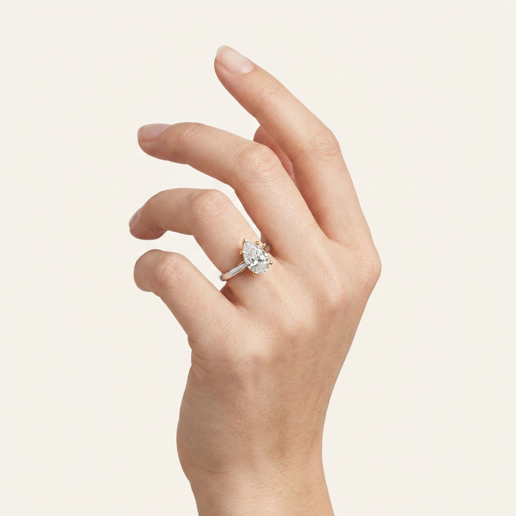 2CT Pear Cut Lab Grown Diamond Engagement Ring