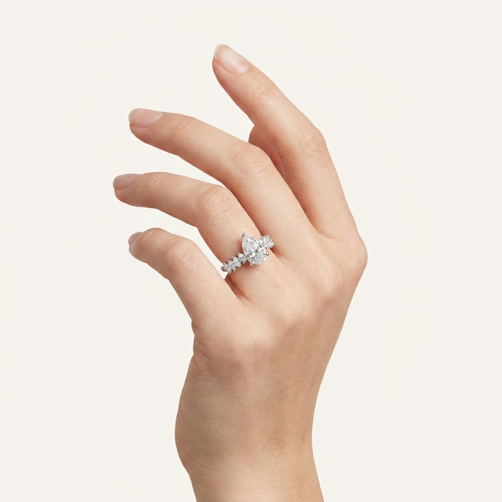 4.20CT Pear Cut Certified Lab Grown Diamond Engagement Cluster Ring