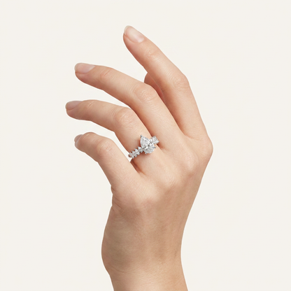 4.20CT Pear Cut Certified Lab Grown Diamond Engagement Cluster Ring