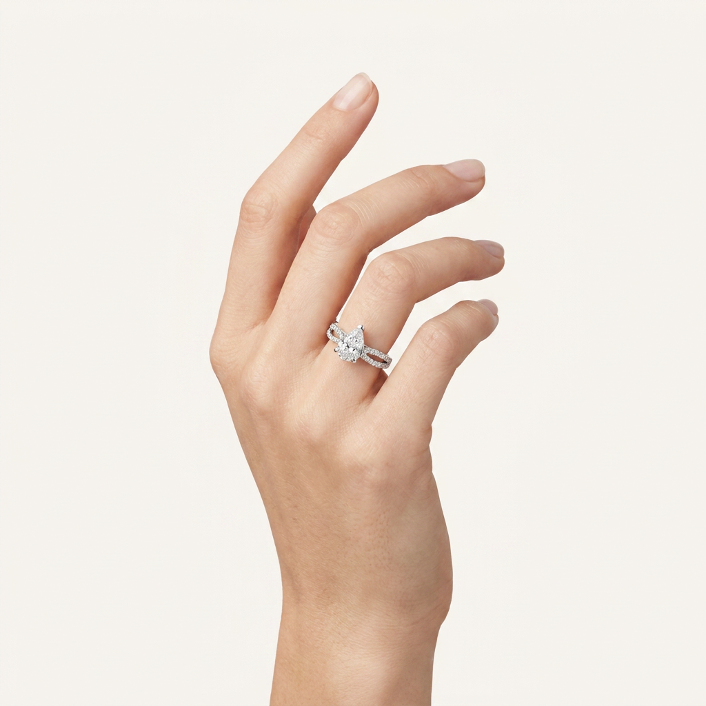 2.00 CT Pear Cut Lab Grown Diamond Cross Shank Accented Halo Side Stone Ring