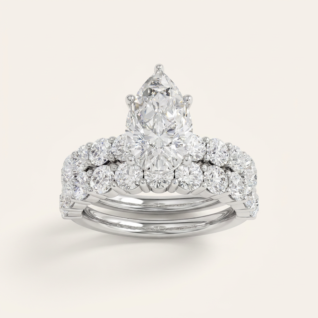 6.00CT Pear Cut Lab Grown Diamond Bridal Set