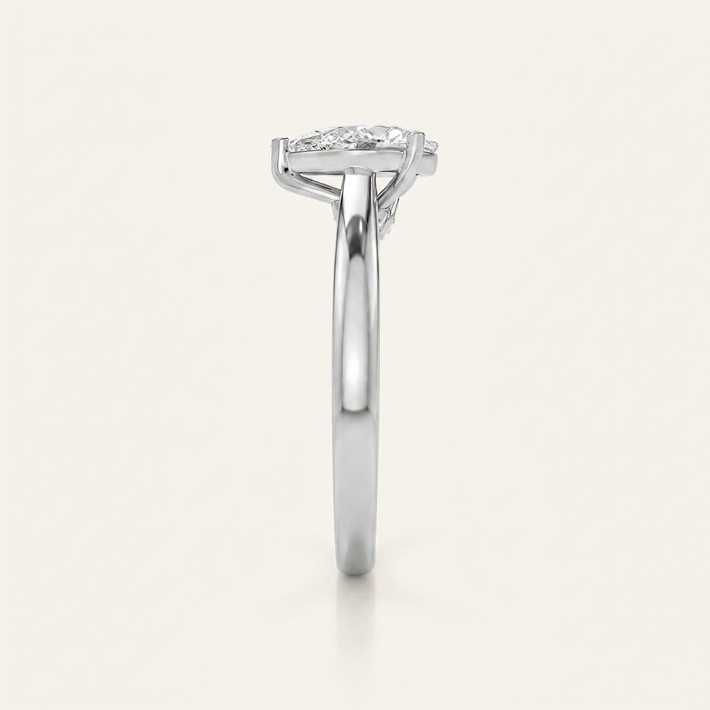 2.00 CT Pear Cut Lab Grown Diamond Accented Bridge Shank Solitaire Ring