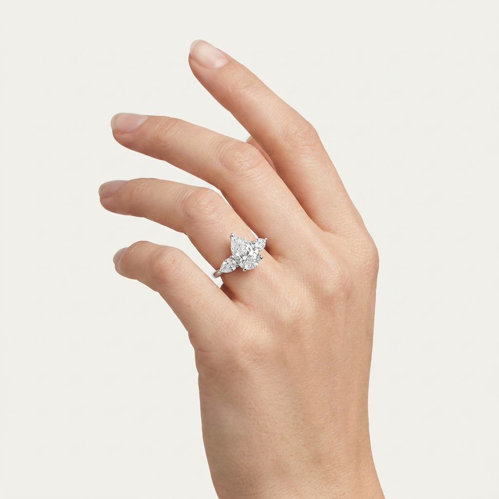 3.80CT Pear Cut Lab Grown Diamond Three stone Ring