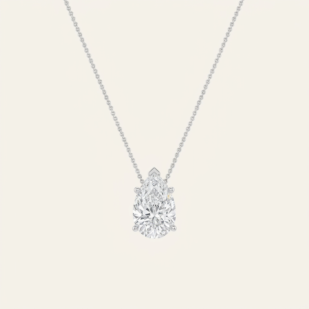 3 Ct Pear Cut Lab Grown Diamond East West Solitaire Necklace
