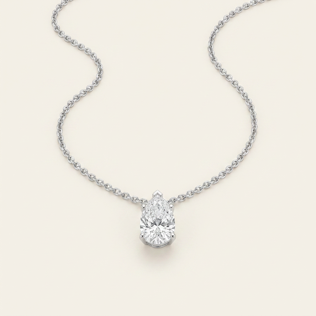 2 Ct Pear Cut Lab Grown Diamond East West Solitaire Necklace