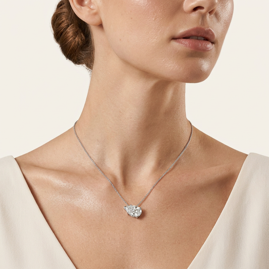 1 Ct Pear Cut Lab Grown Diamond East West Solitaire Necklace