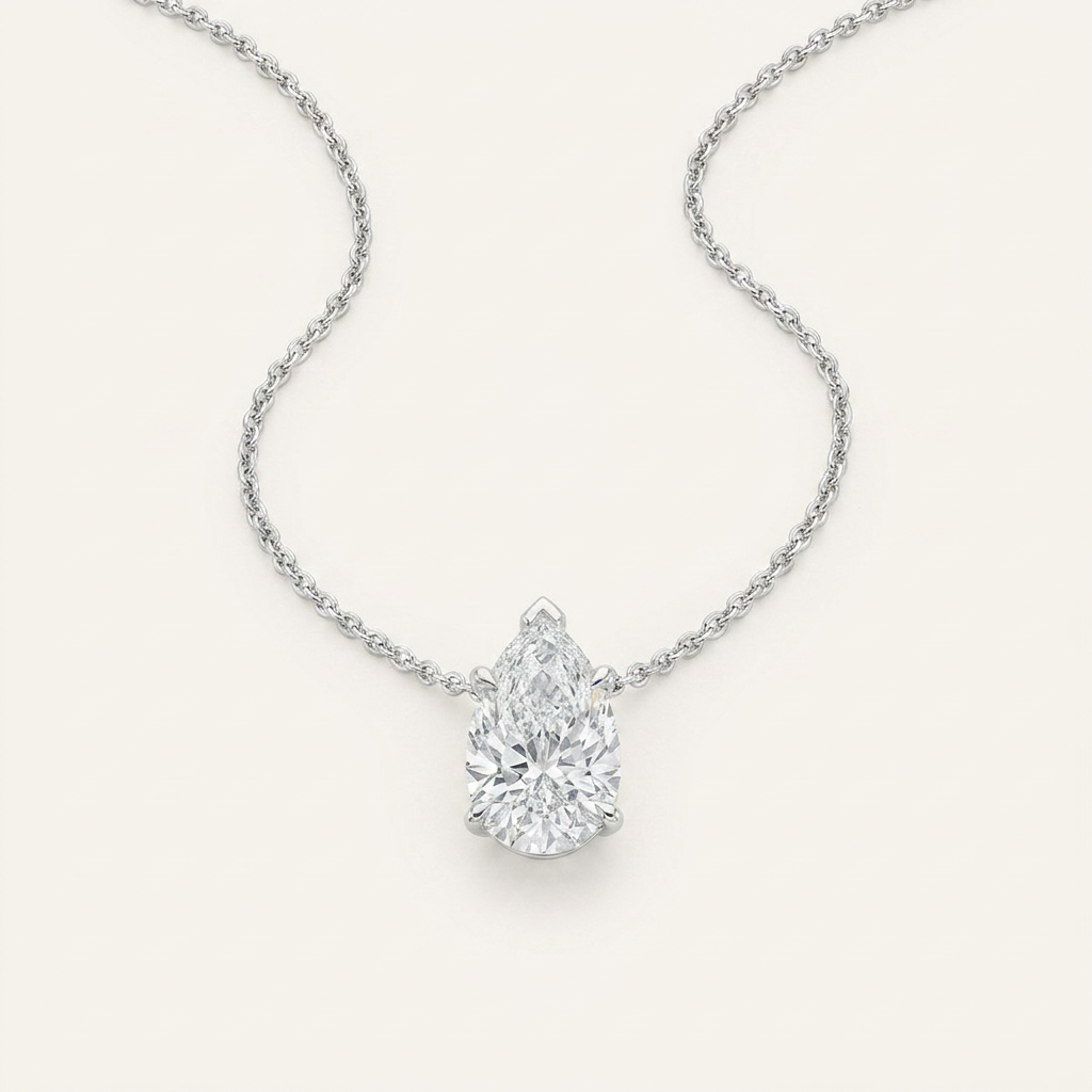 3 Ct Pear Cut Lab Grown Diamond East West Solitaire Necklace