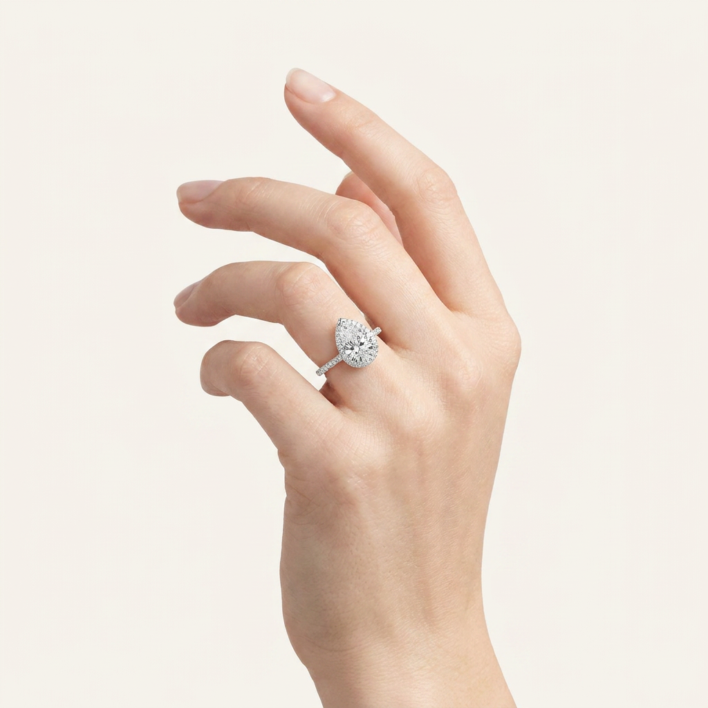 3CT Pear Cut Lab Grown Diamond Halo Engagement Ring