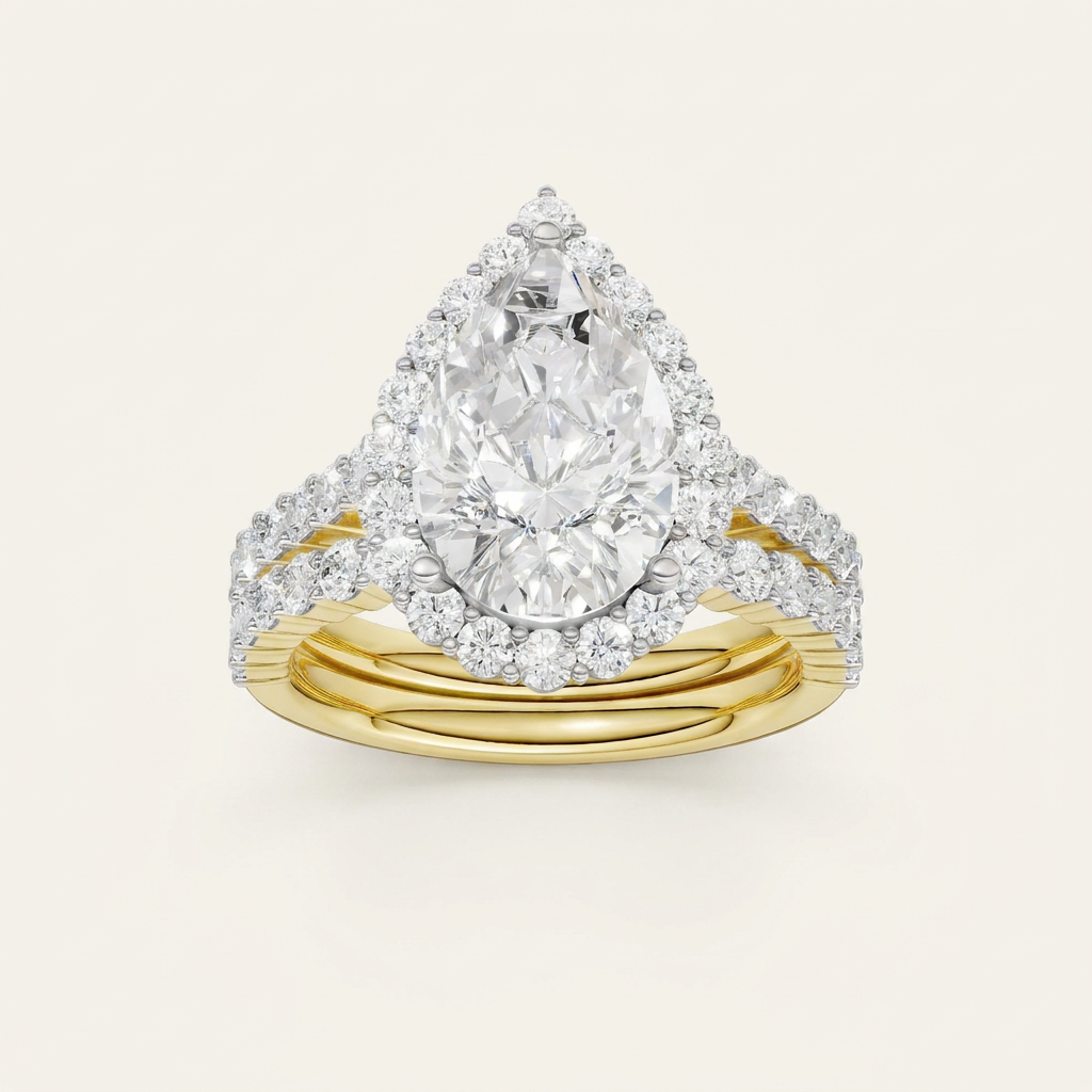 4.00CT Pear Cut Lab Grown Diamond Halo Bridal Set